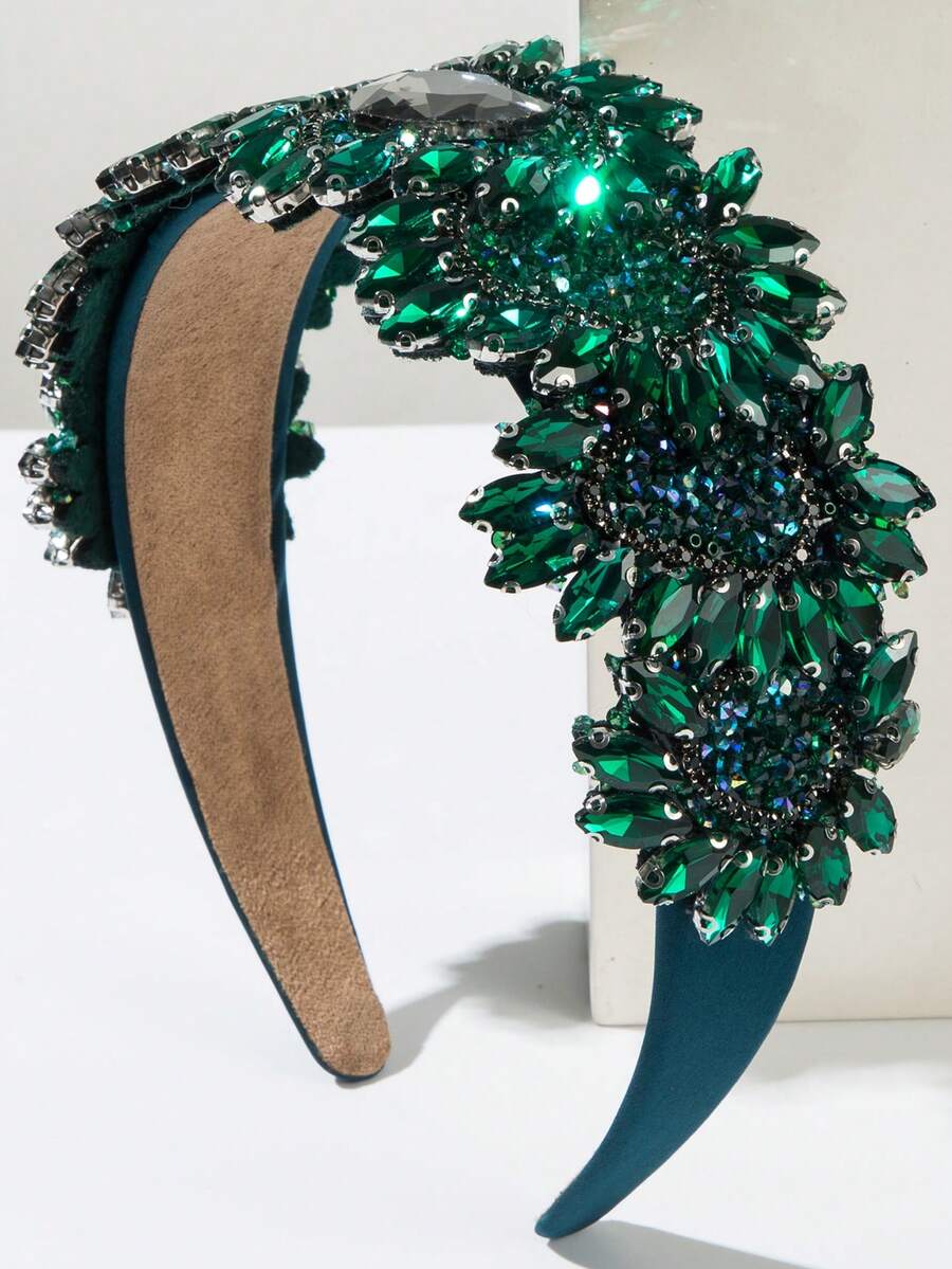 1 件女士纯色闪亮巴洛克风格奢华水钻装饰发带，高品质迷人宫廷头饰，适合派对、宴会、发带、发箍、头带