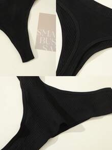 3条装女士性感丁字裤，无痕低腰G字裤柔软内裤 - 黑色 - 查看 6