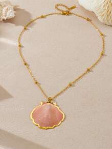 1 goldfarbene Edelstahl einfache Muschelanhänger Accessoire Halskette für Strandurlaub Frauen, Schlüsselbein-Kette