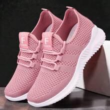 Zapatillas deportivas casuales para mujer, de malla transpirable, elegantes, deportivas para caminar, fitness, entrenamiento y deportes. Zapatillas sencillas con cordones delanteros antideslizantes, cómodas y elegantes. - Rosa - Ver 4