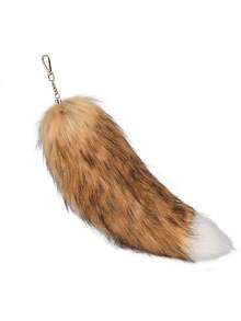 1 件毛茸茸的狐狸尾巴包饰物、多色毛绒尾巴包吊坠、可爱动物钥匙扣装饰、毛皮钥匙圈、万圣节超大狐狸尾巴钥匙扣（尾巴颜色可能有所不同，钥匙扣随机包含）