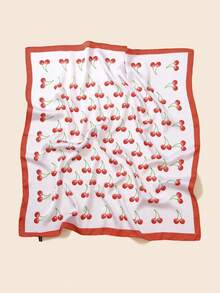 1pc Cute Cartoon Cherry Pattern Personalized Bandana, Decorative Faux Silk Scarf - A - View 3