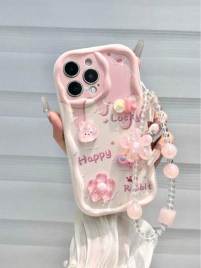 Cartoon Bär Farbverlauf Glanz Prägung Blumenkette Creme Wellen Muster Schutzhülle, geeignet für iPhone 15, 15 Pro Max, Apple P13, P14, P11, P12, XS, XR, 7/8P, 7/8G, ES2 wasserdicht stoßfest kratzfest