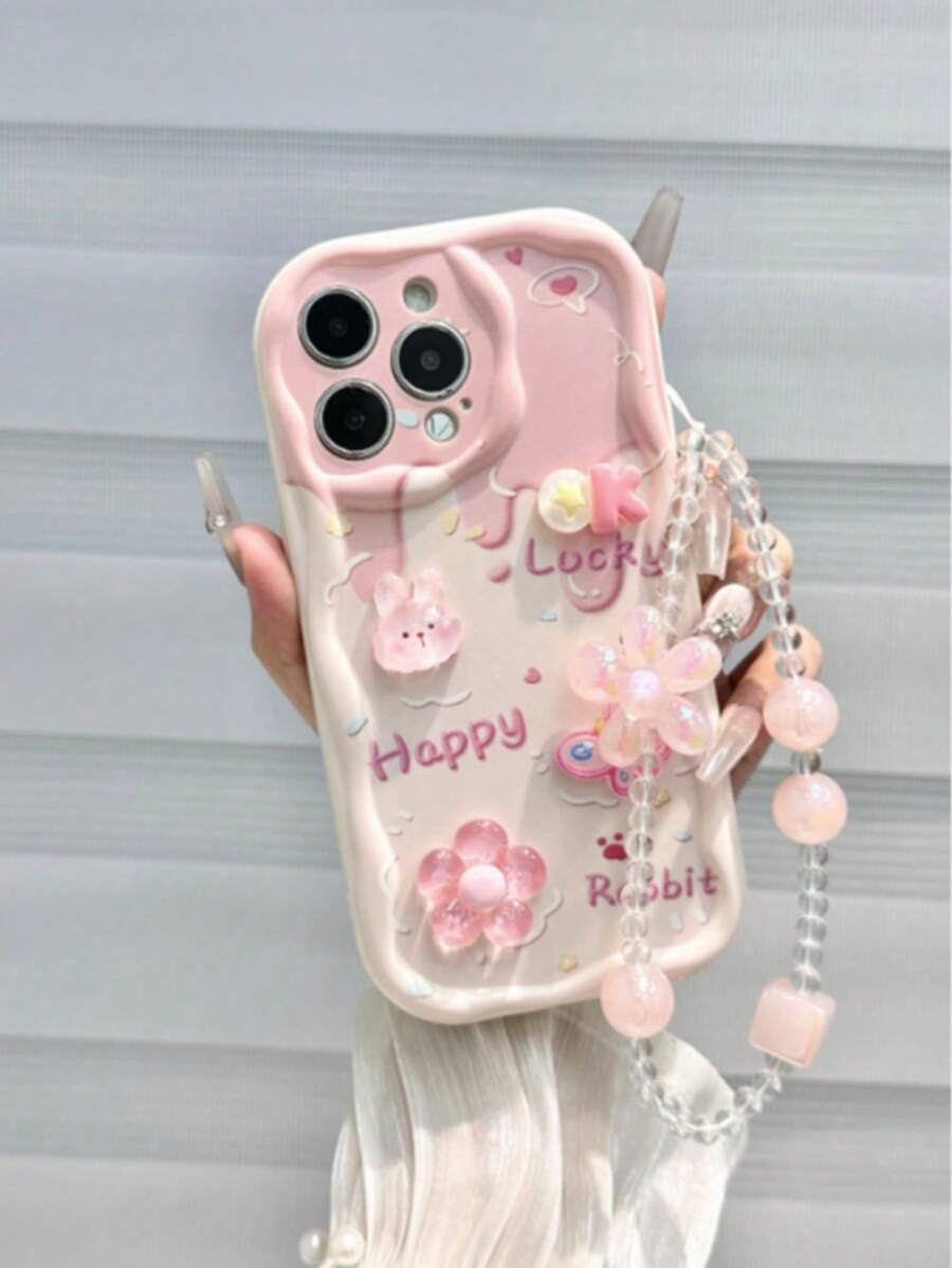 卡通熊渐变光泽浮雕花链奶油波浪印花保护手机壳，适用于 15、15 Pro Max、Apple P13、P14、P11、P12、XS、XR、7/8P、7/8G、ES2 防水防震防摔防刮 - 彩色 - 查看 1