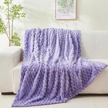 Super Soft King Blanket Pink Premium Silky Flannel Fleece 3D Ribbed Jacquard Lightweight Bed Blanket All Season Use (Pink Ribbed, King(90"X110")) - 薰衣草色 - 查看 7