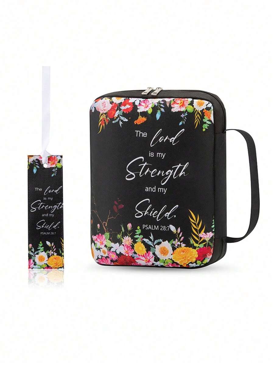 1pc Bible Cover Floral Bible Box With Handle & Zipper Back Pocket 10 Inch Women's Bible Bag, Bookmark Portable Bible Carrying Case For Bible Study, Outdoor, Daily Commuting, Study, Office Supplies, Back To School, School Supplies - Multicolor - View 1