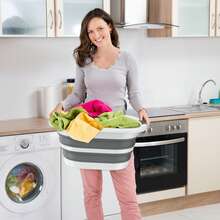 Froadp Foldable Laundry Basket, Plastic Laundry Bin With 2 Handles, Portable Collapsible Storage Container For Space Saving Clothes, Toys, Camping - Grey - View 4