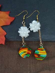 Handmade Long Tassel Rainbow Ball Floral Drop Earrings, Boho Vacation Style Vintage Elements, Suitable For Daily Life, Work, Stage, Street Photography, Women