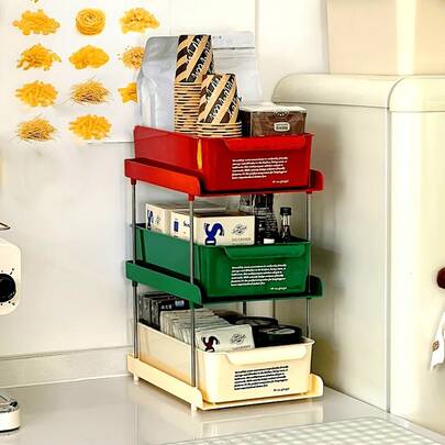 多機能コーヒー＆ティーバッグ収納オーガナイザー-オフィス＆ホームコーヒーバー用引き出し付き2/3段コーナー卓上ラック