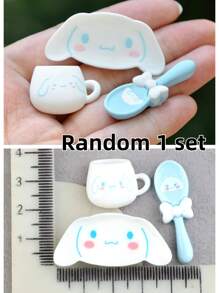 Sanrio 1 set de 3 pièces de la série Sanleo, décorations, tasses en résine DIY, assiettes, cuillères, accessoires pour cheveux, décorations d'étuis de téléphone portable, forme unique, premier choix pour les cadeaux, jeu riche, convient pour Noël, la Saint-Valentin, collection, décoration, etc., le meilleur cadeau pour les femmes.