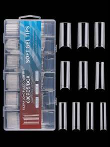 600pcs Extra Large No C-Curve Nail Tips, Transparent Rectangular Straight Fake Nails, 10 Sizes, Half-Cover Artificial Nails, Suitable For Nail Salon Professionals And Home DIY - Clear - View 1