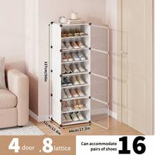 Zapatero con puerta, gabinete de zapatos de varios niveles, estantería de almacenamiento de zapatos de plástico, adecuado para armarios, pasillos, dormitorios, entradas - Multicolor - Ver 16