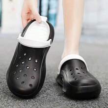 Mens Perforated Slip-On Sandals, Summer Outdoor Non-Slip Korean Style Slide Sandals With Toe Cover, Suitable For Beach, Seaside