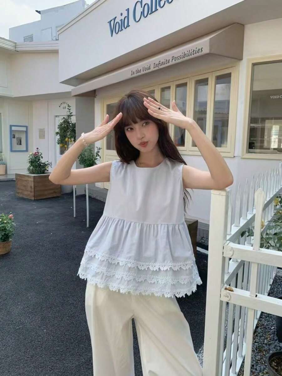 Dopamine Sleeveless Crop Top For Petites, Bright & Sunny - Baby Blue - View 1