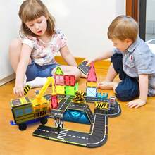 16/26pcs Magnetic Building Tiles, Traffic Theme Road Planning Construction Toy Set, Durable ABS Structure With Race Track And City Road Extension, Suitable For Children's Festivals And Birthday Gifts