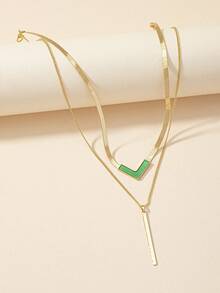 1 件时尚几何吊坠多层项链和别致珠宝 - 彩色 - 查看 5