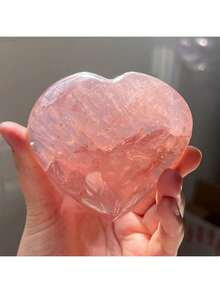1pc Rose Quartz Heart Love Statue(Rock Crystal Has Natural Cracks, Not Damage.), Natural High Quality, Solid, Unscented,, - Pink - View 1