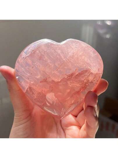 1pc Rose Quartz Heart Love Statue(Rock Crystal Has Natural Cracks, Not Damage.), Natural High Quality, Solid, Unscented, For Home Decoration, DIY, Holiday Gift, Parents, Classmates Graduation Season, Easter