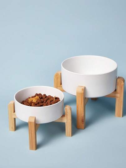 PETSIN 陶瓷高架猫碗，带支架的猫食盘，高架猫食或水碗，防呕吐，带防滑橡胶垫的宠物碗，为猫和小型犬减轻压力