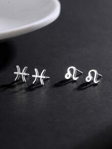 1PC 925 Sterling Silver 12 Constellation Stud Earrings Hypoallergenic Ear Jewelry Exquisite Simple Classic Style Delicate Women Birthday Gift - Single Earring - View 5