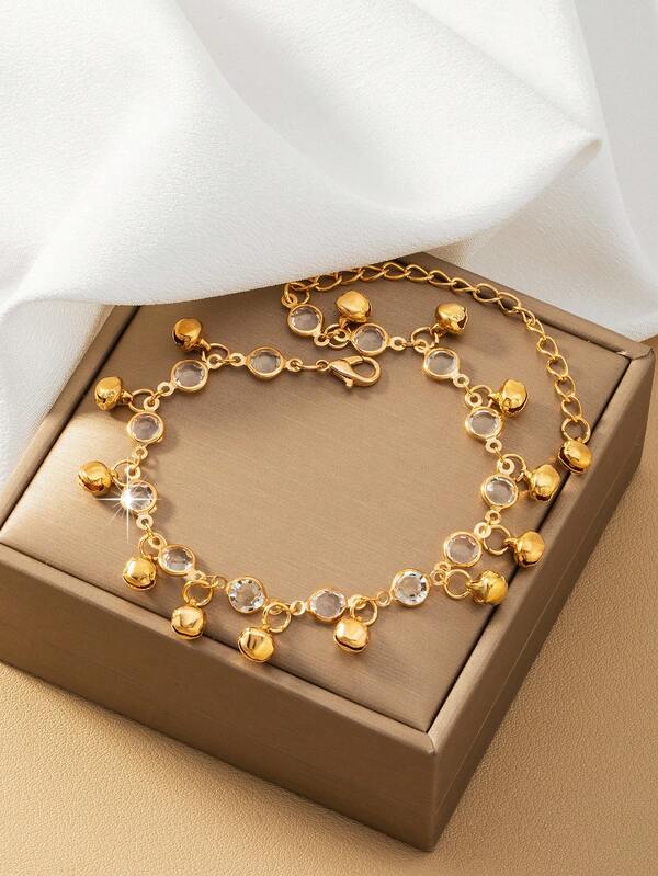 1pc Elegant Fashion Bell Micro-Inlaid Cubic Zirconia Bracelet, Adjustable Pull-Style Minimalist Luxurious Bracelet