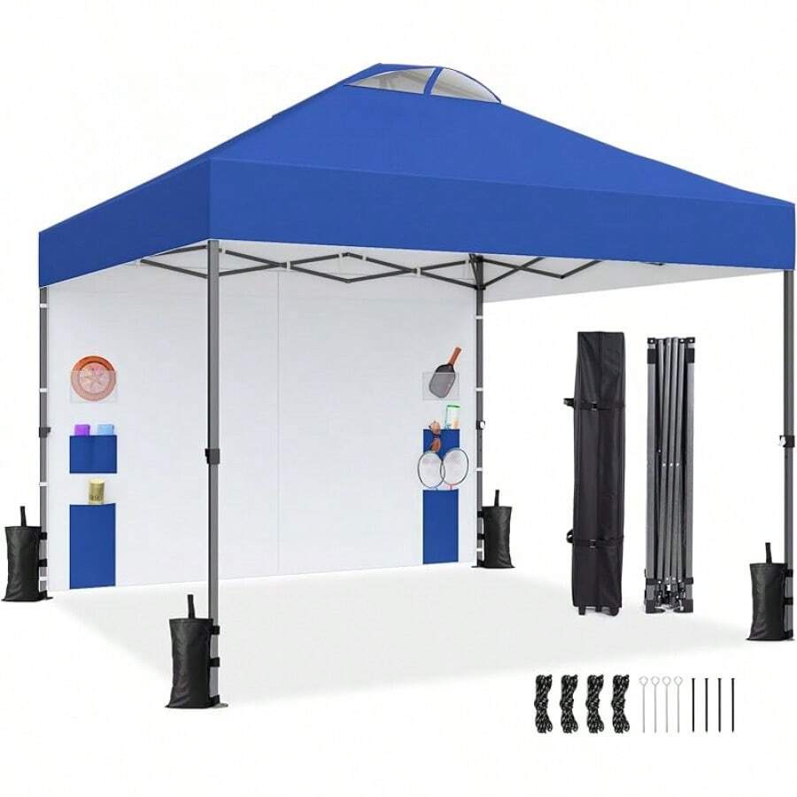 Carpa de 10x10 pies para 1 persona Amada - Sombra solar portátil fácil de configurar para eventos, fiestas, campamentos, con bolso con ruedas, carpa de playa con altura ajustable de 3 niveles, color azul - Azul oscuro medio - Ver 1