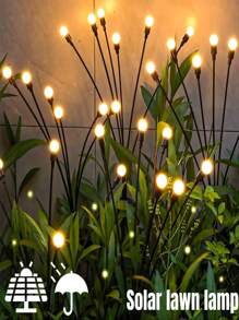 1PC 6/8/10Heads 18650-600mAh Solar Firefly Lights Outdoor Garden Lights Vibrant Swinging Lamps For Patio Pathway Christmas Decoration,LED Solar Firefly Lights For Courtyard Garden Decoration, Christmas Wind Swaying Firefly Ground Mounted Lawn Lights,Courtyard Garden Layout, Atmosphere Decoration, Creative Outdoor Lawn Floor Lights