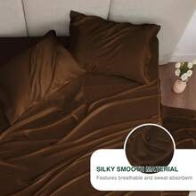 Twin Satin Sheets Sets - 3 Piece Brown Silky Bed Sheets Twin With Deep Pockets, Luxury Silk Feel Satin Sheet Set Bedding Set (1 Flat Sheet,1 Fitted Sheet,1 Pillow Case) - 棕色 - 查看 6