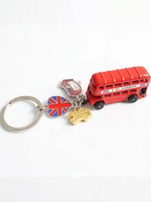 1pc Creative Telephone Booth Keychain, 3D London Bus Pendant, Red Double Decker Bus Charm, Suitable As Backpack Ornament, Decoration, Gift, Travel Souvenir