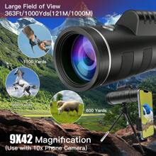 [高清单筒望远镜] 40x60mm 高清单筒望远镜 - 1 件，手动对焦，耐用橡胶，黑色 - 适用于户外运动、登山、狩猎、追踪、洞穴探险 - 黑色 - 查看 6