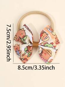 2 件女孩蝴蝶结装饰发带，柠檬/花朵/卡通水豚印花蝴蝶结，弹性发带，可爱清新配饰，适合春季/夏季/上学日/趣味郊游