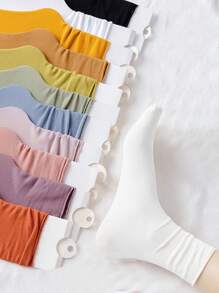 6 أزواج من الجوارب الأحادية اللون متوسطة الطول، متباينة الألوان بطراز رخو عصري (ألوان مختلطة عشوائية)