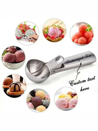 1pc Customized Text Ice Cream Scoop, Stainless Steel Durable Design, Easy To Clean, Multi-Color Options, Watermelon Ball Scooper Non-Stick Self-Melting Ice Cream Spoon, Suitable For Ice Cream, Cookie Dough, Popsicles And Almonds, Jelly, Round Edge, Elegant, Multi-Purpose Dessert Spoon For Home, Restaurant, Christmas, Halloween, Mother's Day, Back To School, Valentine's Day, Outdoor Activities, Party