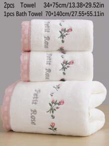 9/3/2/1 pieza Toalla de baño de felpa coral bordada con rosa, elemento floral de estilo pastoril y romántico, paño de lavado o toalla de baño suave y absorbente con encaje, decoración acogedora para el baño del hogar, regalo de San Valentín
