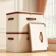 2-pack opbergbakken met ritssluiting, stoffen opbergmanden met deksel, opvouwbare, wasbare kastplank, kledingorganizer en handgrepen (beige)