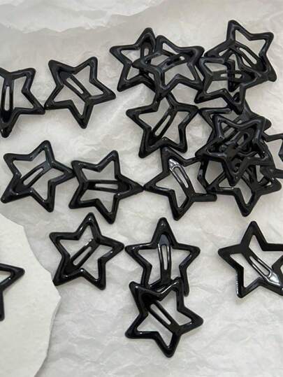 20pcs Black Metallic Star Hair Clips, Fashion Mini Metal Hairpins, Dainty Five-Pointed Star Hair Accessories, Cute For Daily Use