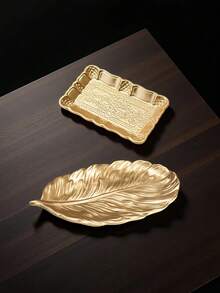 金箔菠萝羽毛造型木质托盘 - 多功能装饰托盘，适合家居和派对装饰，男女皆宜的圣诞礼物