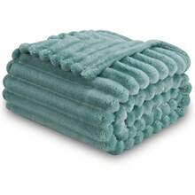 Super Soft King Blanket Pink Premium Silky Flannel Fleece 3D Ribbed Jacquard Lightweight Bed Blanket All Season Use (Pink Ribbed, King(90"X110")) - Mint Green Ribbed - 查看 2