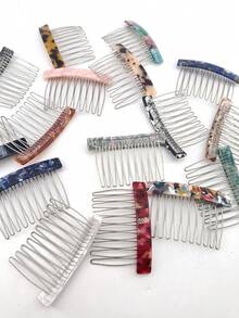 1pc Marble Pattern Elegant Acetate Side Comb, Suitable For Everyday Wear, Headpiece, Accessories - Multicolor - View 4