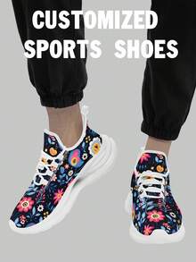 Custom Women's Wide Fit Sports Shoes, Personalized Customized Your Picture, Midsole Suspension Technology Trainers With Breathable Mesh Design, Fashionable And Comfortable Thick Sole Sneakers, Stylish And Soft Athletic Footwear For Men And Women - Black - View 4