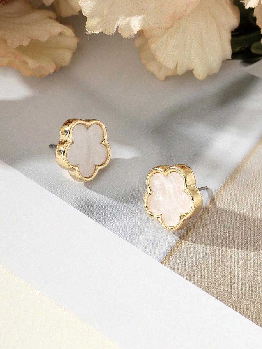 一对简约时尚可爱三叶草小耳钉，适合女士、约会礼物 - 五葉草 - 查看 1