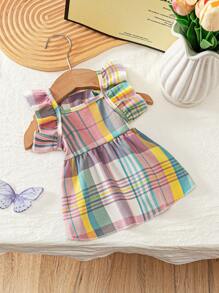 Cute Kitten & Puppy Colorful Plaid Pet Dress