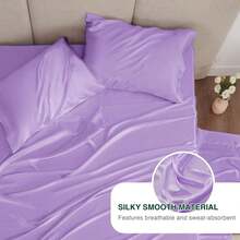 Satin Queen Sheets Set - 4 Piece Lavender Silky Satin Bed Sheets Queen Set With Deep Pocket, Luxury Silk Feel Satin Queen Size Sheet Set (1 Flat Sheet,1 Fitted Sheet,2 Pillow Cases) - Ginger - View 6
