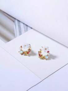 1 par de brincos de festa com strass brilhantes e cesta de flores para presente de namoro feminino e dia dos namorados