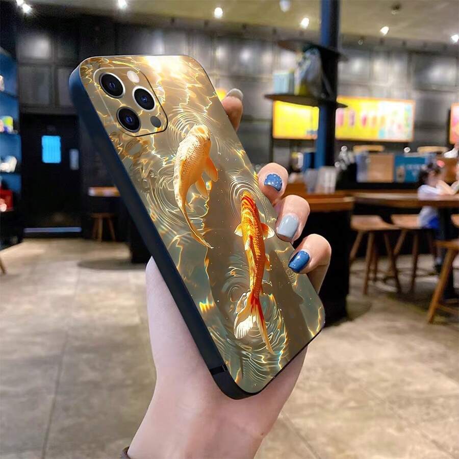 Golden Koi Fish Swimming In Sunlit WaterPhone Case For IPhone 16 Pro Max/16 Plus/16 Pro/16/15/14/13/12/11, Unisex, Scratch Resistant TPU, Full Body Ultra Thin, Shockproof With Camera Guard - White - View 1