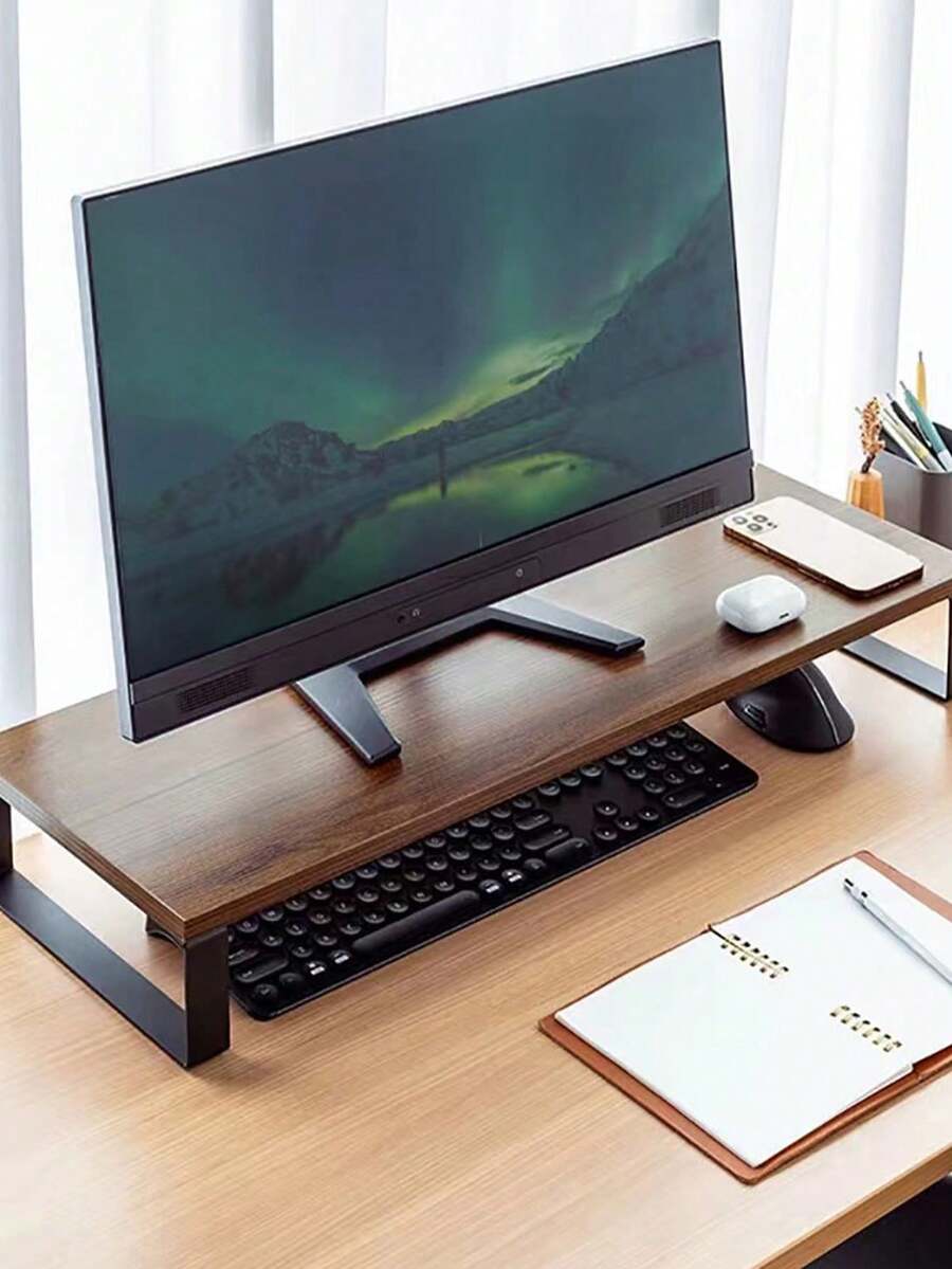 1 cái/40cm/50cm/60cm Giá đỡ màn hình bằng gỗ, phù hợp cho máy tính xách tay và máy tính để bàn, dụng cụ sắp xếp bàn làm việc có chức năng lưu trữ - Giá đỡ màn hình máy tính tiện dụng, giá đỡ máy in cho văn phòng tại nhà