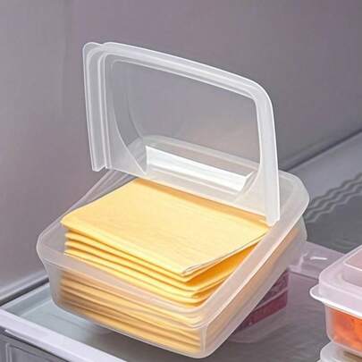 1个透明奶酪保鲜盒，密封食品容器，厨房储物盒，适用于新鲜奶酪、熟食和零食，便携式冰箱保鲜盒，可保持水果和蔬菜新鲜，奶酪片保鲜盒，专用于冷藏洋葱、生姜、大蒜、黄油块包装盒，带翻盖，适合厨房使用