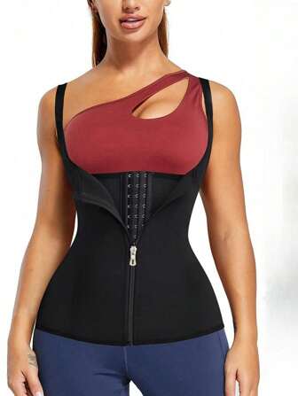 1 Pieza, Chaleco con cremallera y tres hileras de hebillas para ceñir la cintura, ropa interior adelgazante y de fitness, ropa moldeadora y reductora de la cintura para mujer, ropa adecuada para entrenamiento, deportes en casa y caminar