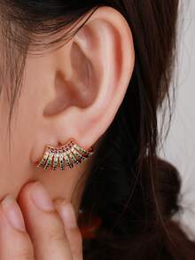 1 Pair Retro Luxury Bohemian Style Colorful C-Shaped Semicircle Earrings For Women, Suitable For All Occasions