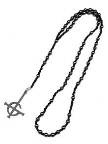 Collar colgante de acero inoxidable de color dorado/plateado/negro Ghost Nameless BC con piedra negra del fantasma, collar de rosario de estilo católico de 59 cuentas con piedra negra del fantasma, collar con cadena de suéter de moda para hombres y mujeres, accesorio de pareja - estilo de regalo - collar - Ver 5